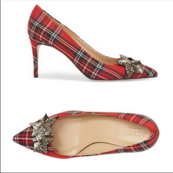 J. CREW COLLECTION Tartan Plaid Silver Sequin Star Pointy Toe Lucie Pumps Heels - Picture 3 of 13